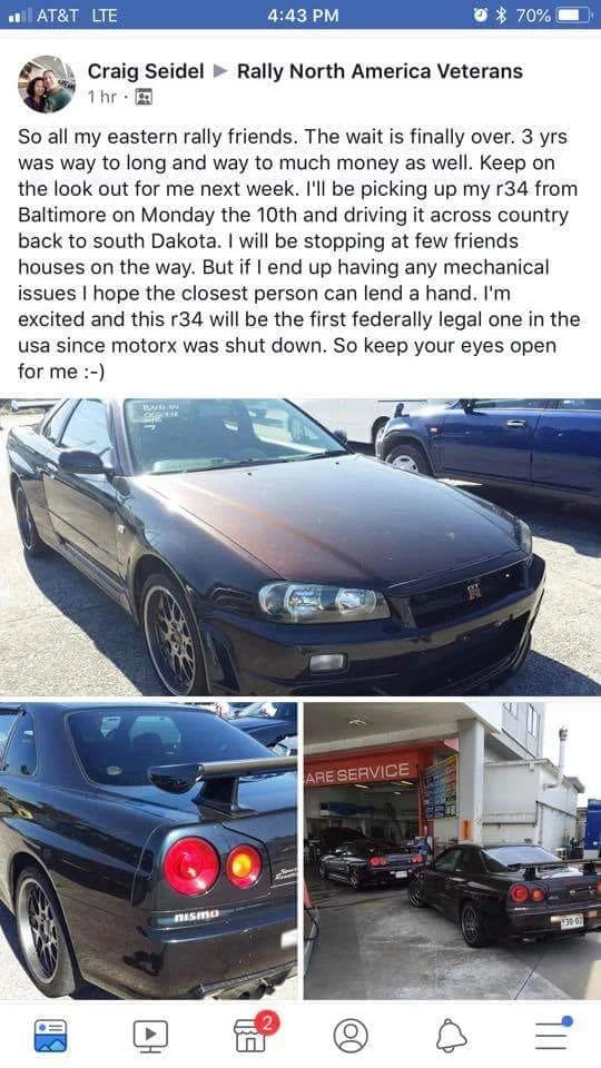 The first (truly) federally legal R34 Skyline GTR will be on the road September 10th 2018